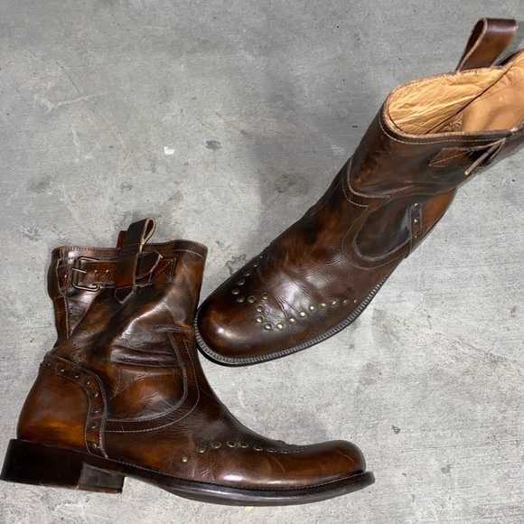 John Varvatos Leather Boots Handmade In Italy Studded w/buckle